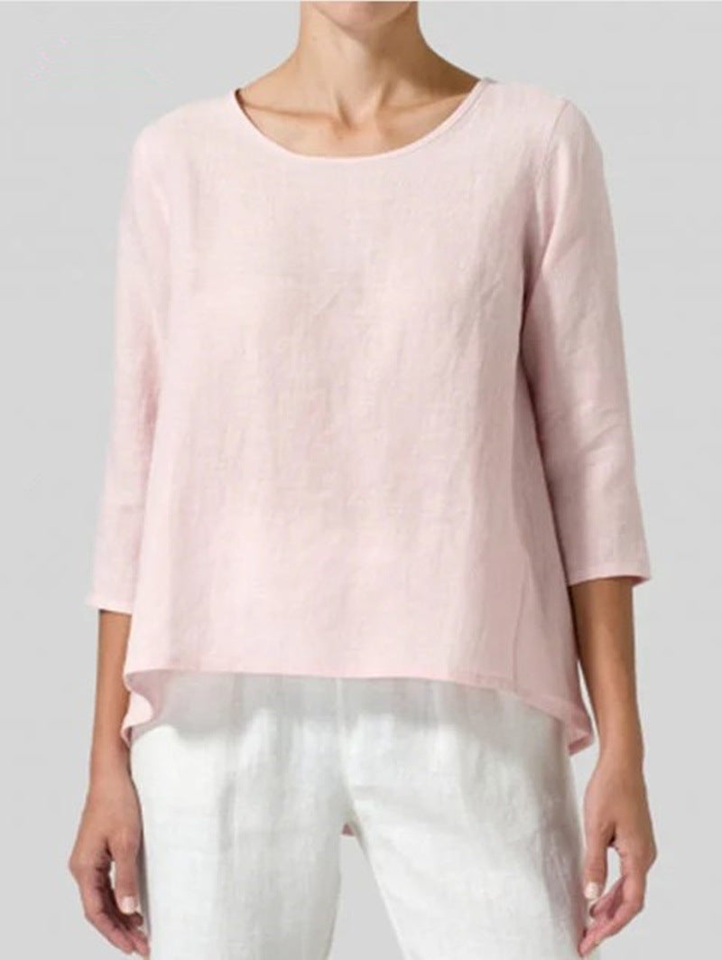 Women’s Cotton Linen Loose Top – Casual 3/4 Sleeve Relaxed Fit Blouse