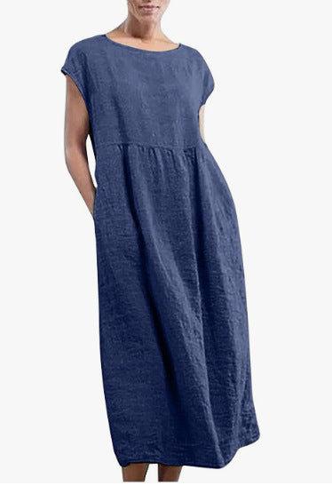 Loose Cotton Linen Maxi Dress – Minimalist Solid Color Casual Dress