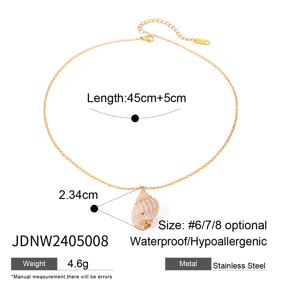 Gold Plated Shell Pendant Necklace – 18K Stainless Steel Beach Style Chain Necklace