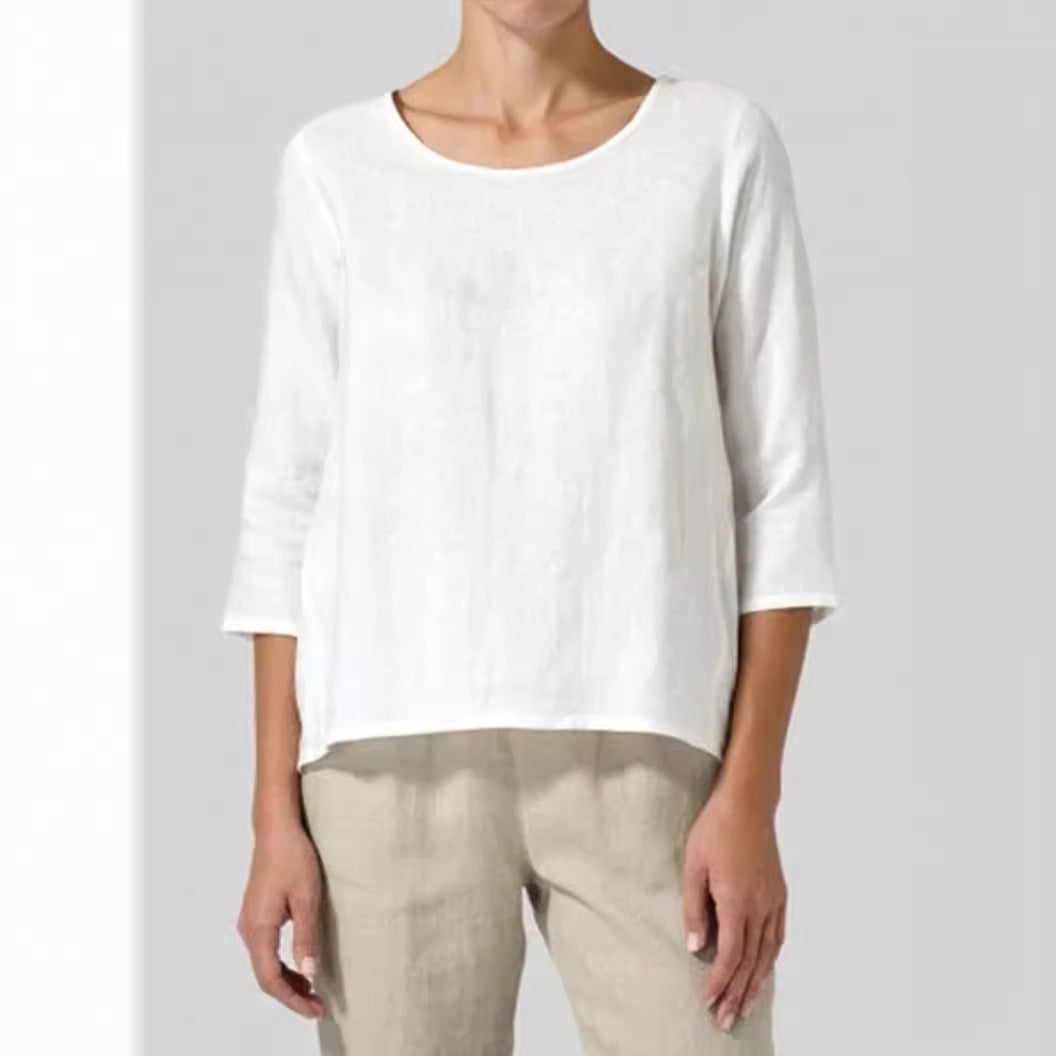 Women’s Cotton Linen Loose Top – Casual 3/4 Sleeve Relaxed Fit Blouse