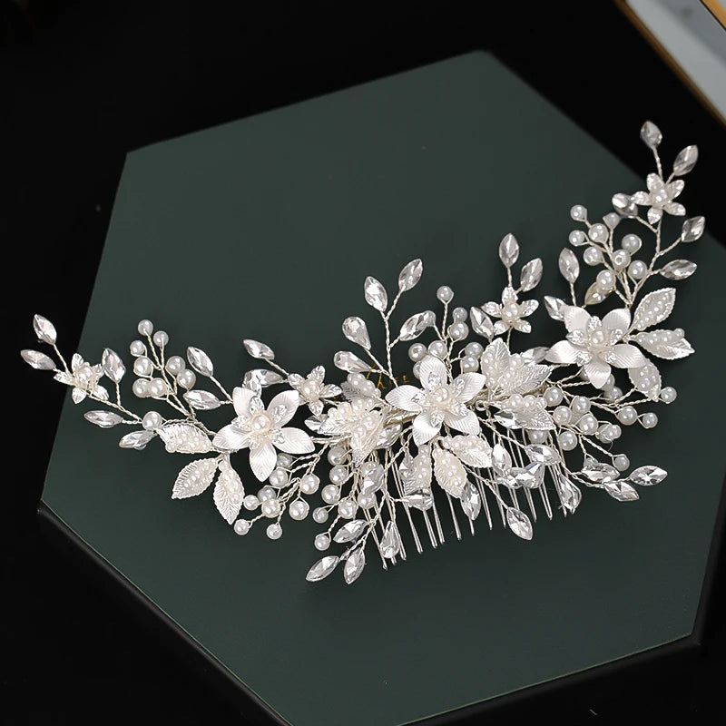 Luxurious Pearl & Rhinestone Hair Comb Headpiece – Handmade Silver Bridal Tiara | Elegant Wedding & Party Hair Accessory for Women