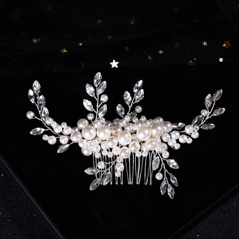 Luxurious Pearl & Rhinestone Hair Comb Headpiece – Handmade Silver Bridal Tiara | Elegant Wedding & Party Hair Accessory for Women