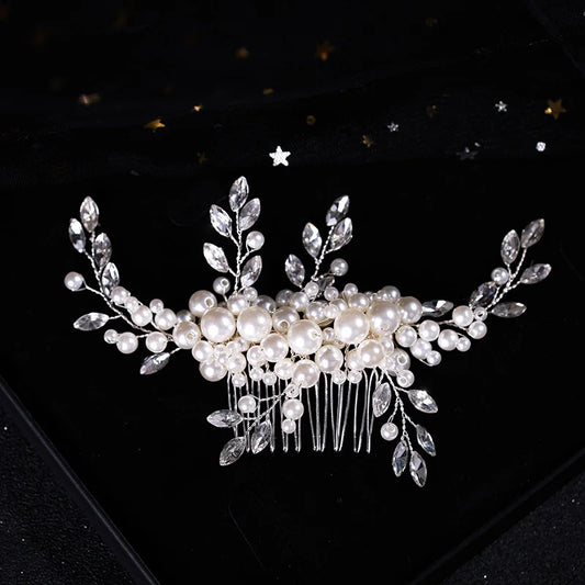 Pearl and rhinestone bridal hair comb – silver handmade headpiece for weddings