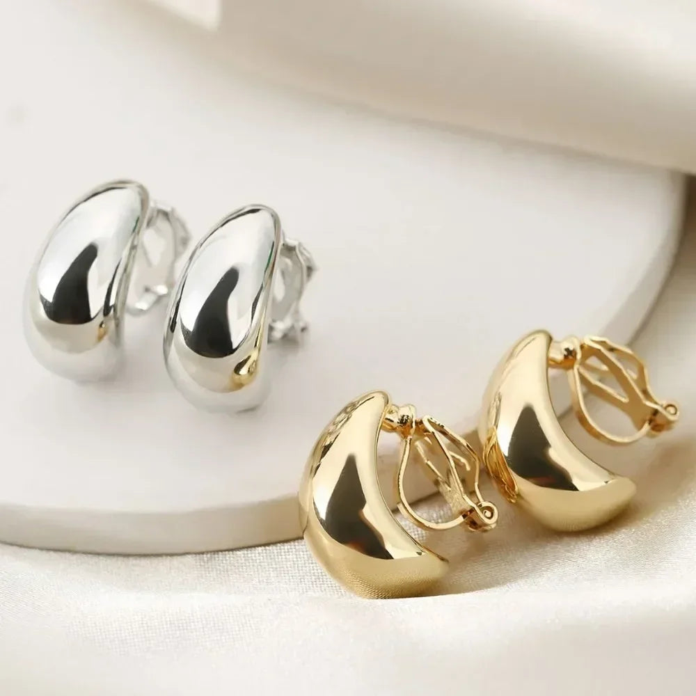 French light luxury droplet ear clips for women – no piercing required
