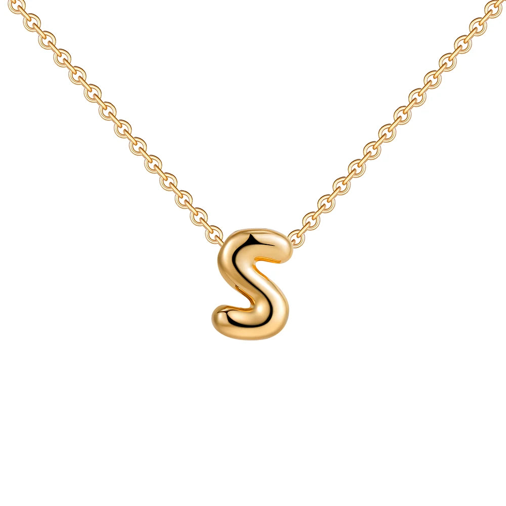Dainty Mini Bubble Letter Necklace Gold Plated Balloon Initial Tiny Small Pendent Necklaces for Women Jewelry Teen Girls Gifts