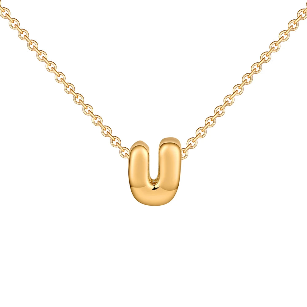 Dainty Mini Bubble Letter Necklace Gold Plated Balloon Initial Tiny Small Pendent Necklaces for Women Jewelry Teen Girls Gifts