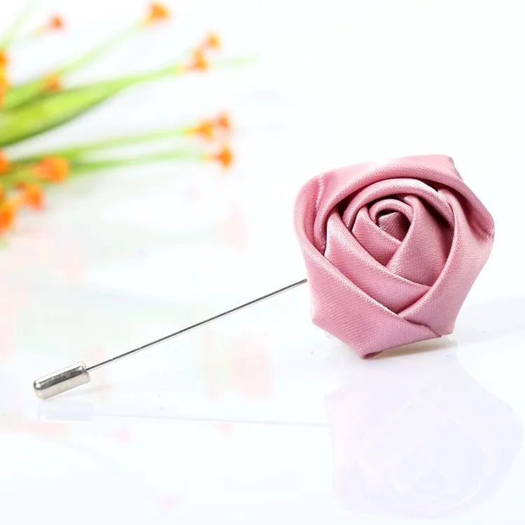 Men Boutonnieres for Wedding Groom Corsage Lapel Pins Ribbon Roses Flower Mensuit Buttonhole Brooch Marriage Accessories