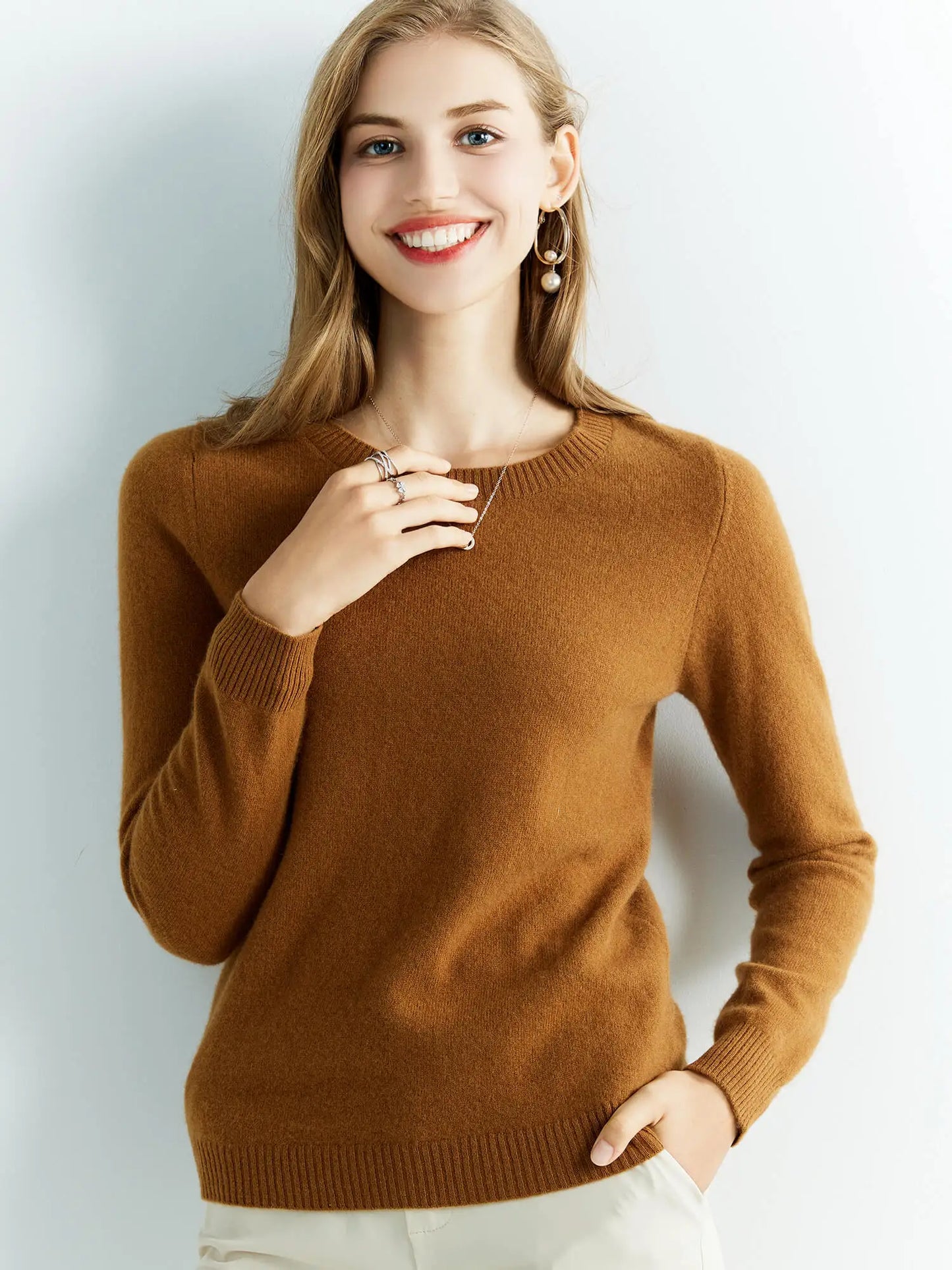 100% Merino Wool Cashmere Sweater – Women’s O-Neck Vintage Knit Pullover | Autumn & Winter Luxury Jumper