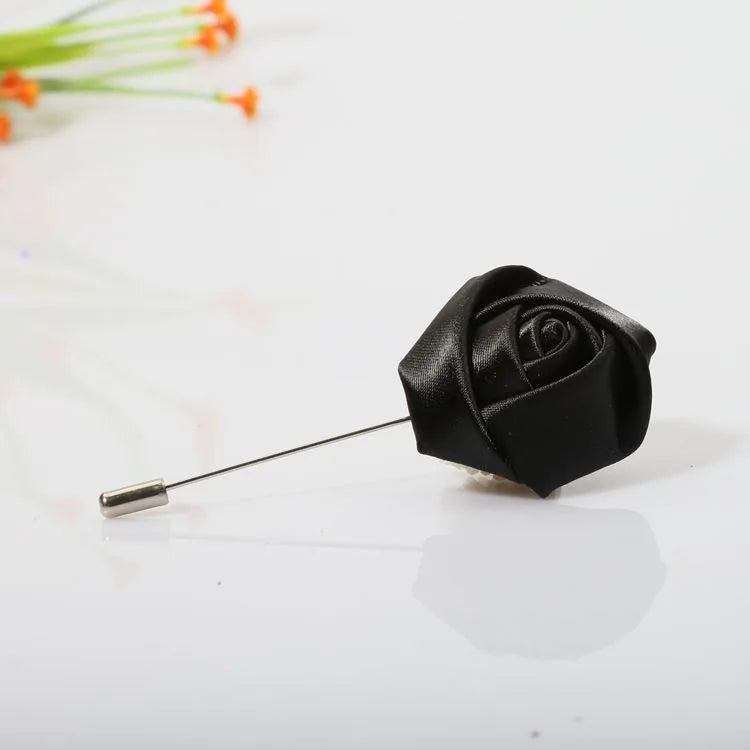 Men Boutonnieres for Wedding Groom Corsage Lapel Pins Ribbon Roses Flower Mensuit Buttonhole Brooch Marriage Accessories