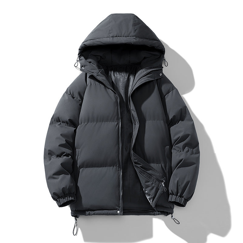 Men’s Hooded Puffer Jacket - Solid Colour Winter Coat