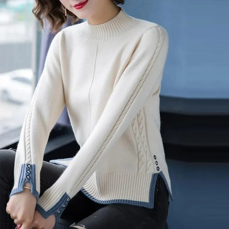 Stretch Knitted Turtleneck Sweater for Women – Soft Slim Fit Long Sleeve Pullover | Spring & Autumn Base Layer Top