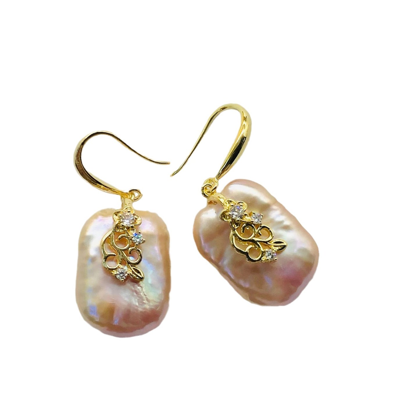 Natural Baroque Pearl Drop Earrings with Floral Detail