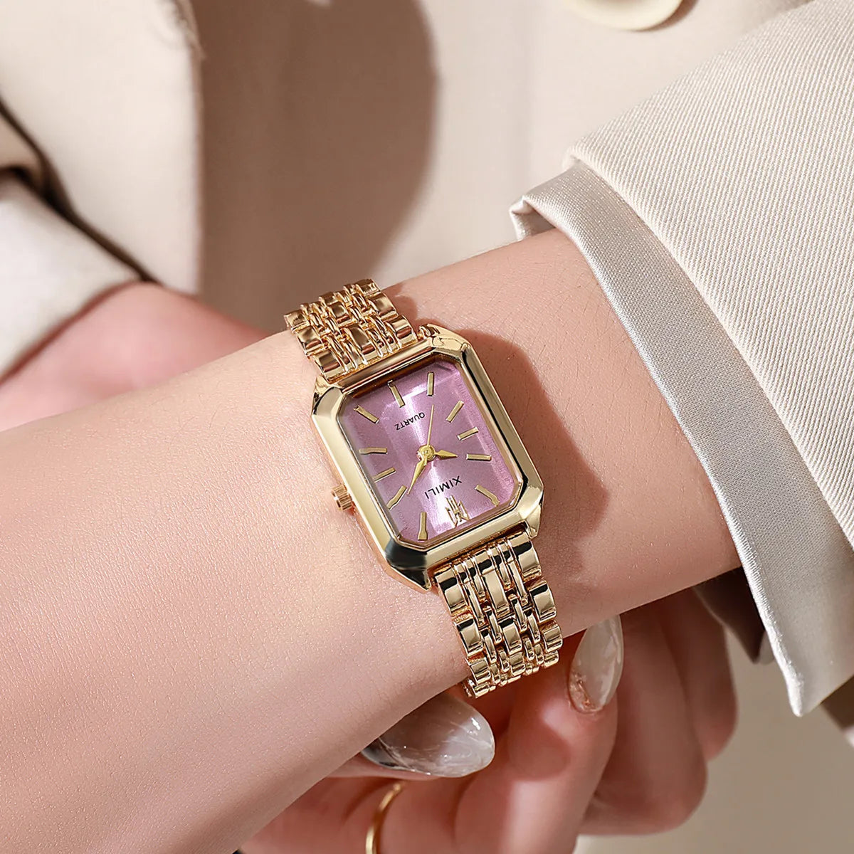 Luxury Gold-Plated Women’s Quartz Watch – Square Dial Stainless Steel Bracelet | Elegant Business Fashion Timepiece
