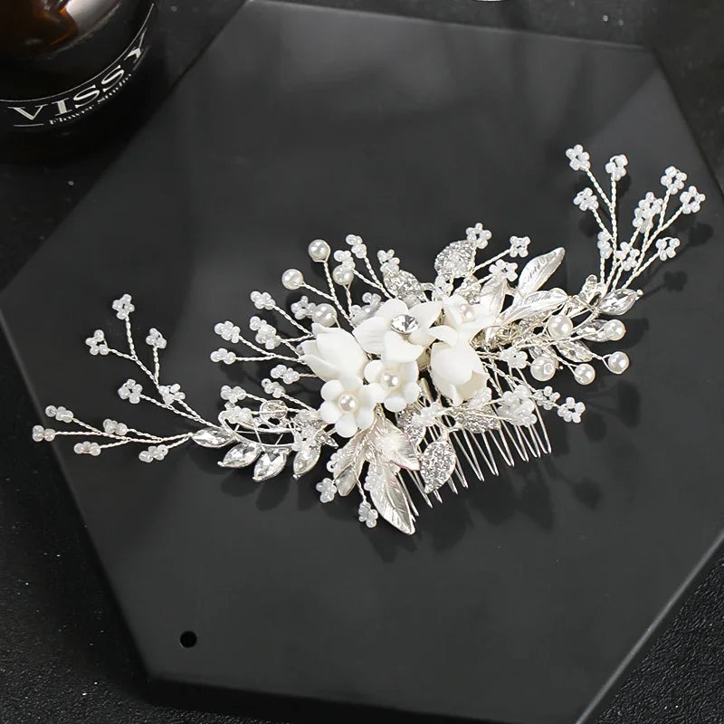 Luxurious Pearl & Rhinestone Hair Comb Headpiece – Handmade Silver Bridal Tiara | Elegant Wedding & Party Hair Accessory for Women