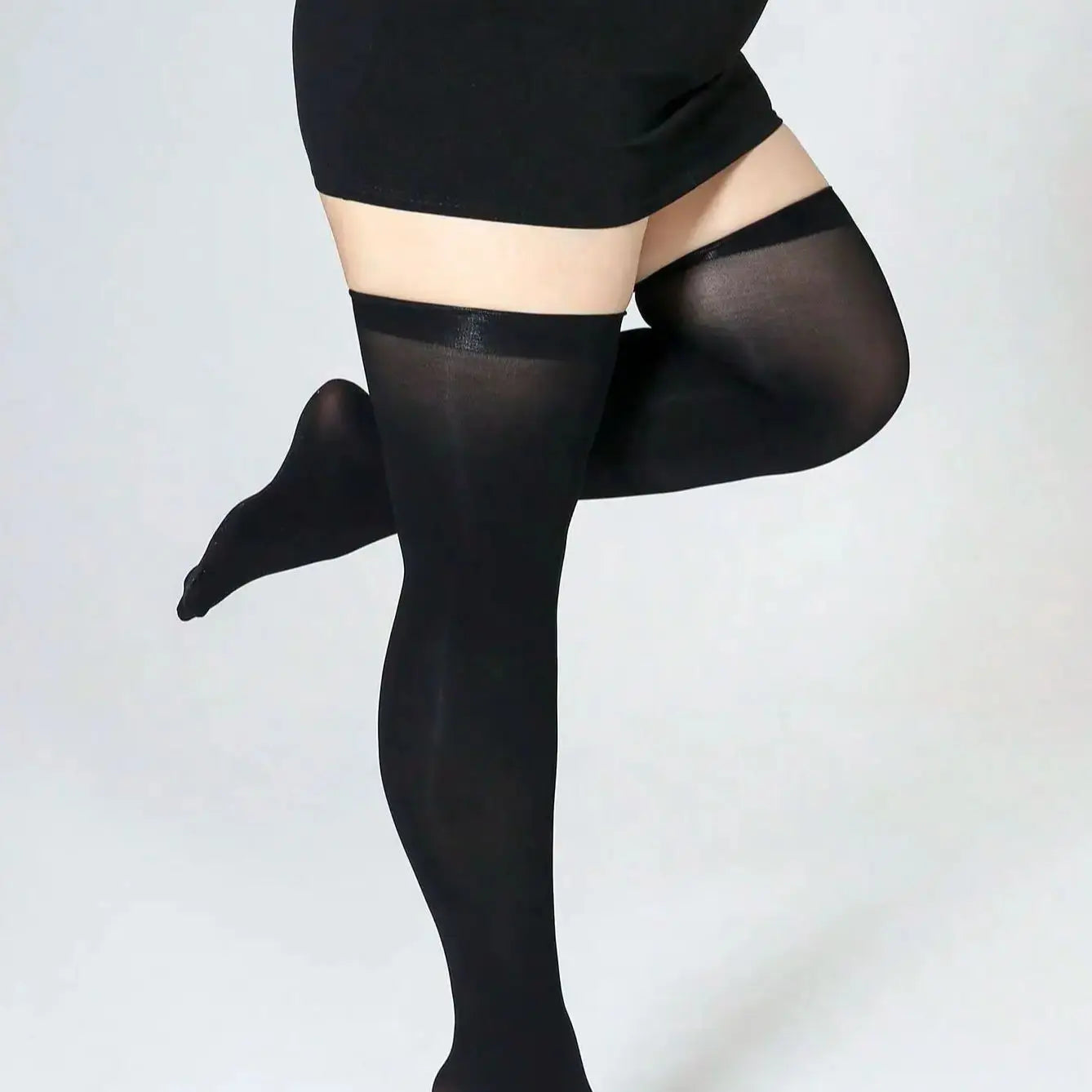 Plus Size women Breathable High Quality  Transparent  BlackSolid Colo Thigh-High Socks Thigh High stockings