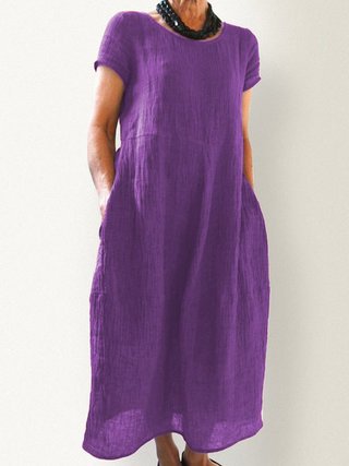 Loose Cotton Linen Maxi Dress – Minimalist Solid Color Casual Dress