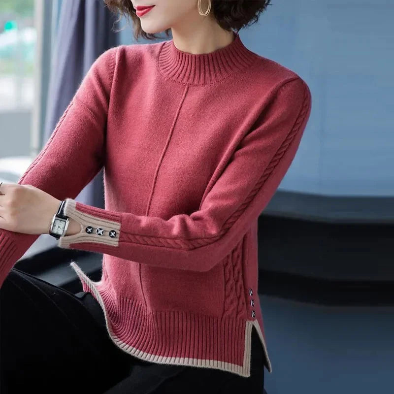 Stretch Knitted Turtleneck Sweater for Women – Soft Slim Fit Long Sleeve Pullover | Spring & Autumn Base Layer Top