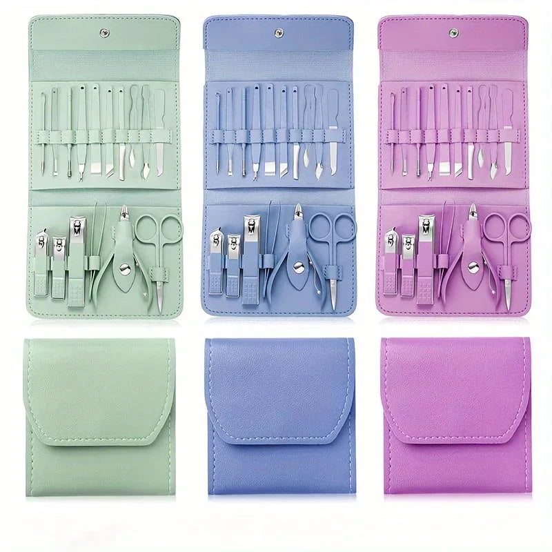 16pcs Professional Nail Clippers and Cuticle Nippers Set With Leather Portable Case Idea Gift,Manicure Set Full Function