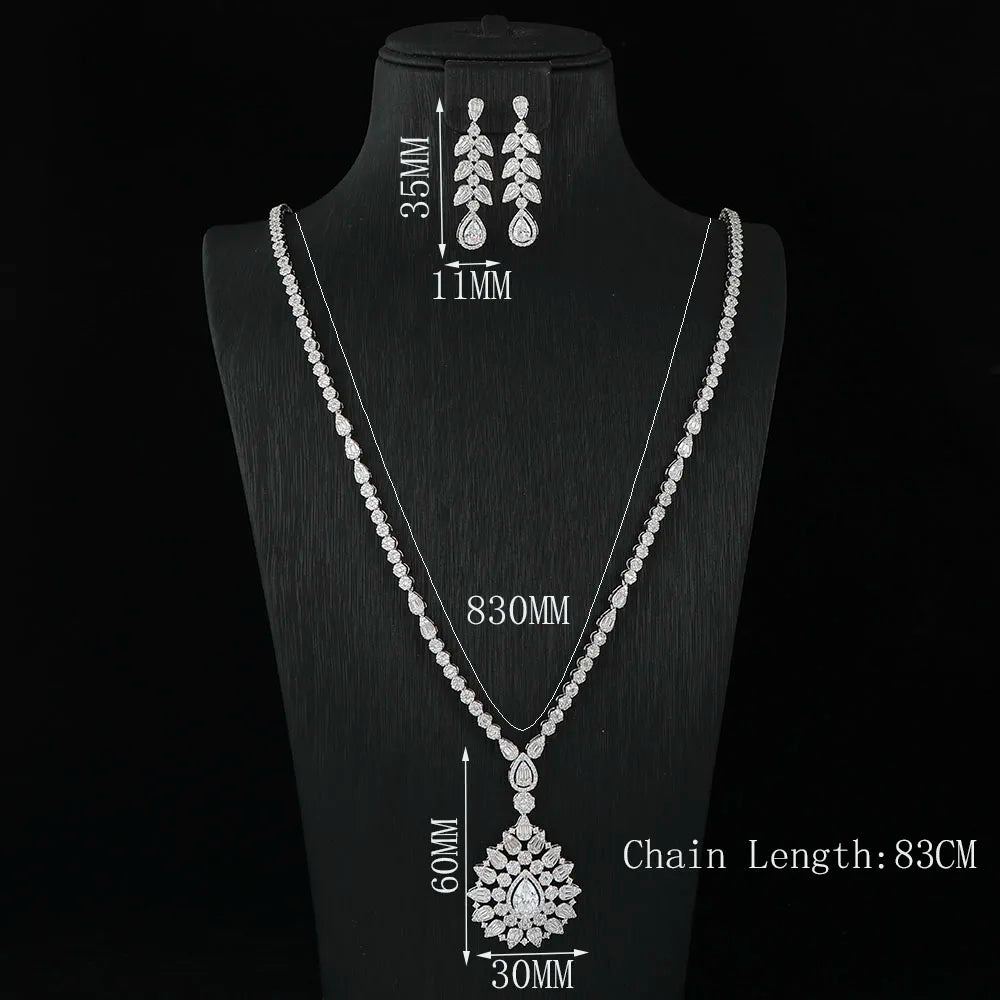 Luxury Cubic Zirconia Waterdrop Leaf Jewelry Set – Long Necklace & Earrings for Women | Elegant Bridal & Party Set