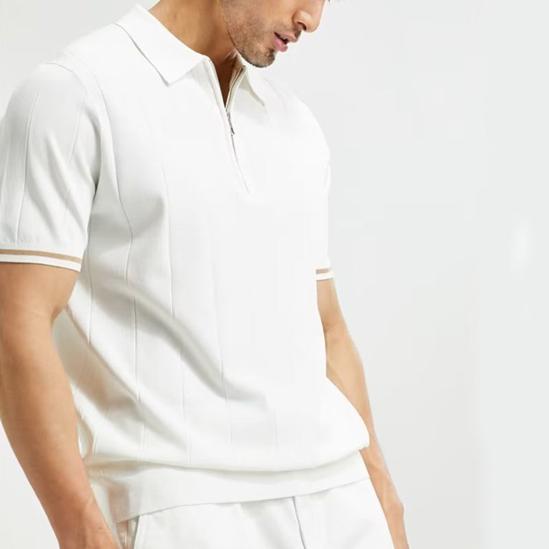 Men’s Zip-Collar Polo Shirt – Short Sleeve Summer Tee