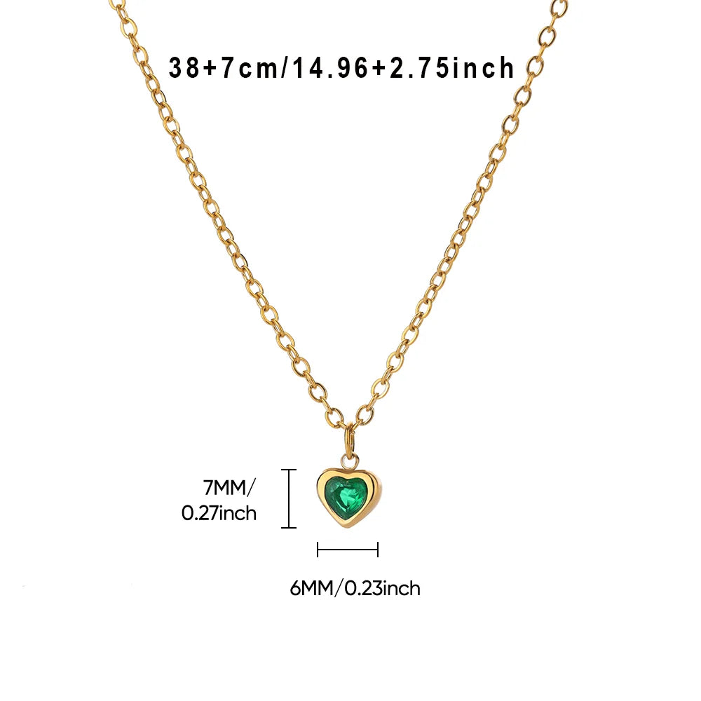 Tiny Heart Birthstone Necklace – Gold Stainless Steel Choker for Women | Minimalist Red Love Pendant, Birthday & Mama Gift