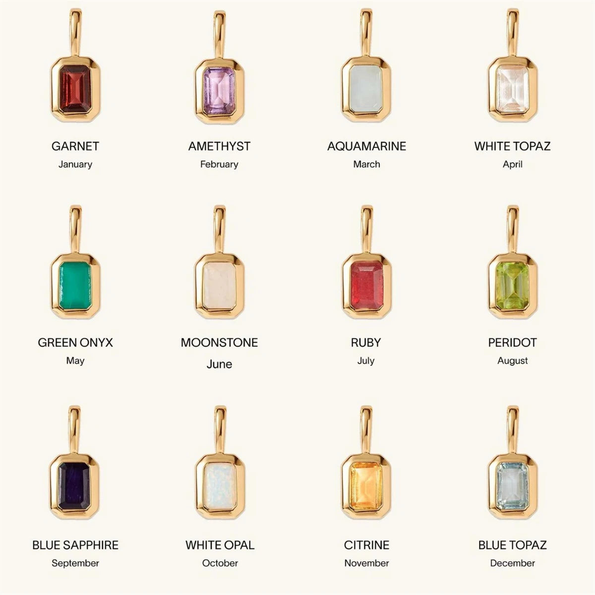 Titanium Steel Colored 12 Birthday Stone Pendant DIY Accessories Necklace Women's Square Colored Zircon Color Preservation