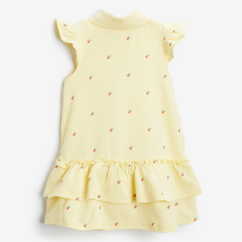 Girls' Cotton Polo Dress – Sleeveless Ruffle Hem Summer Dress