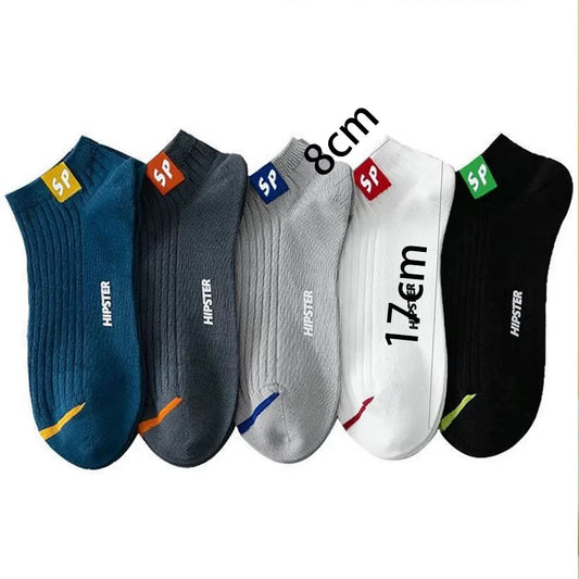 5 Pairs Mens Cotton Ankle Socks Set Low Cut Breathable Soft Comfortable Anti Odor Sweat Absorbing Sport Socks for Summer