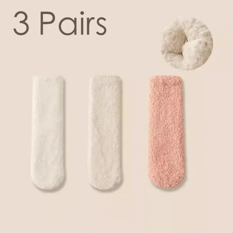 Unisex Coral Plush Winter Socks - 3 Pairs