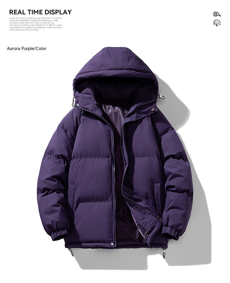 Men’s Hooded Puffer Jacket - Solid Colour Winter Coat