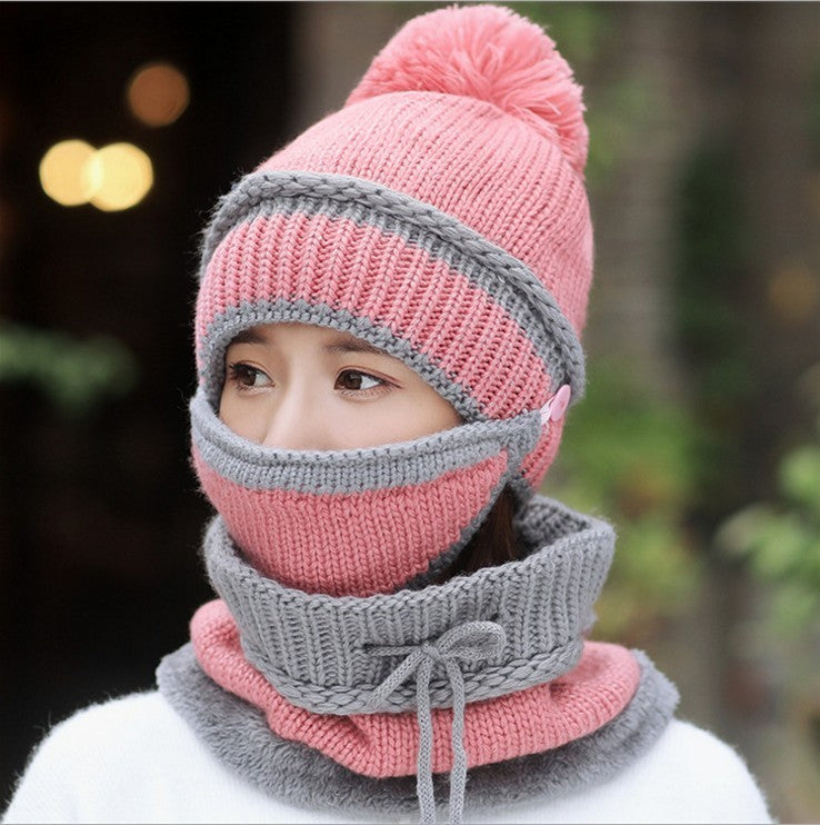Women’s Winter Knit Hat with Neck Warmer & Face Mask – Thick Warm Windproof Beanie Set