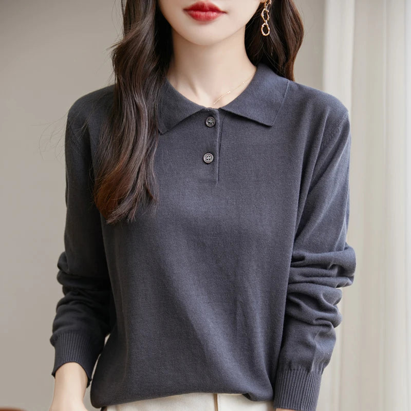 Soft cotton knit texture with classic polo collar – casual elegant top