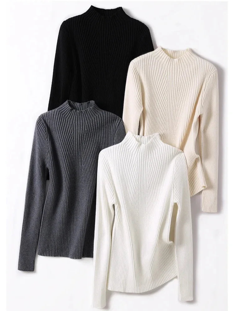 Women’s chic knitted turtleneck sweater – autumn winter long sleeve pullover