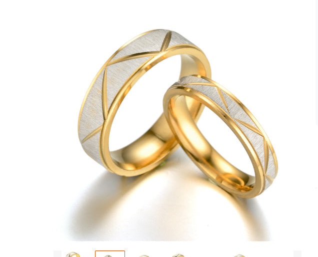 24K Gold-Plated Two-Tone Titanium Stainless Steel Couple Ring