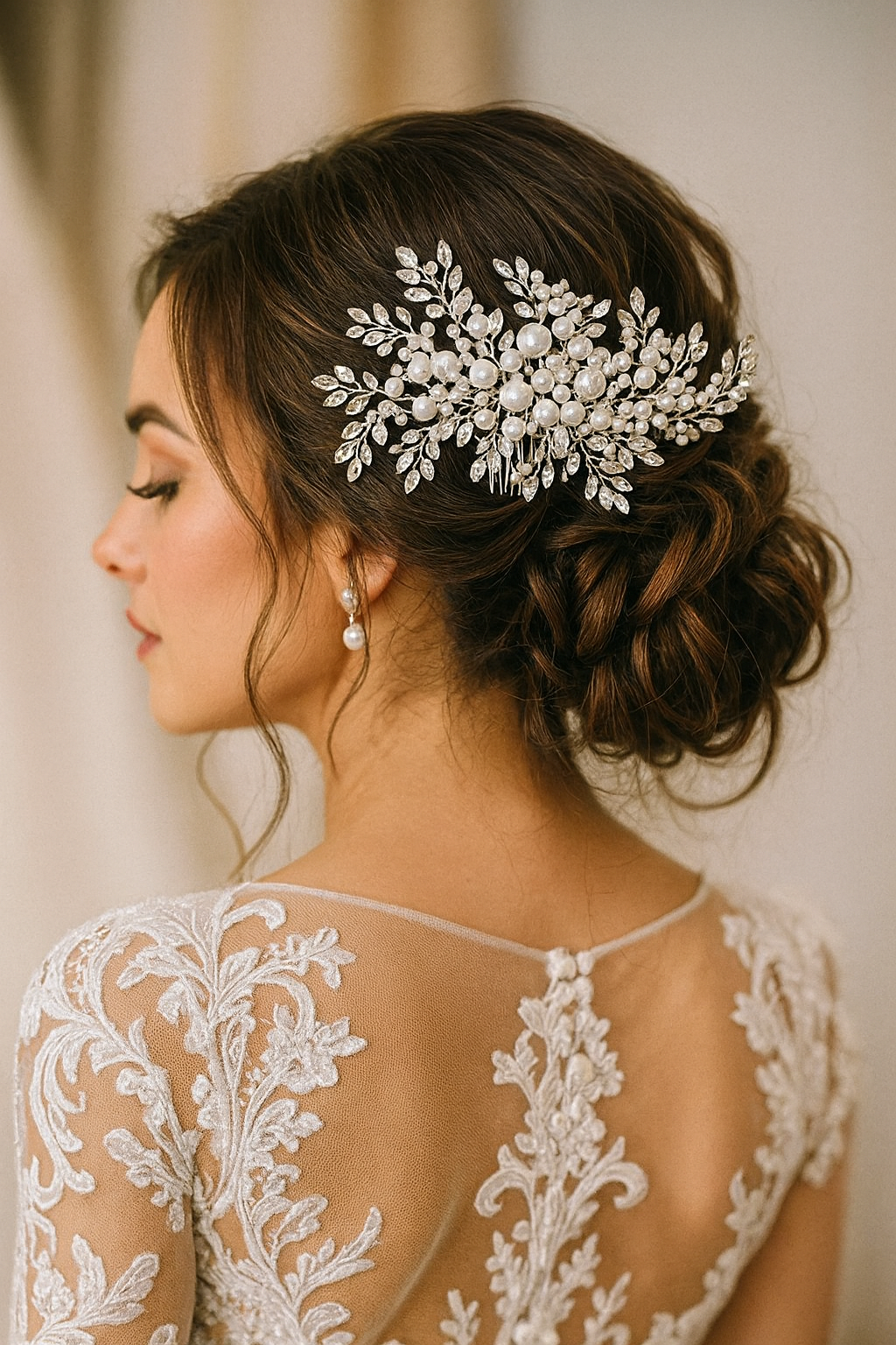 Pearl and rhinestone bridal hair comb – silver handmade headpiece for weddings