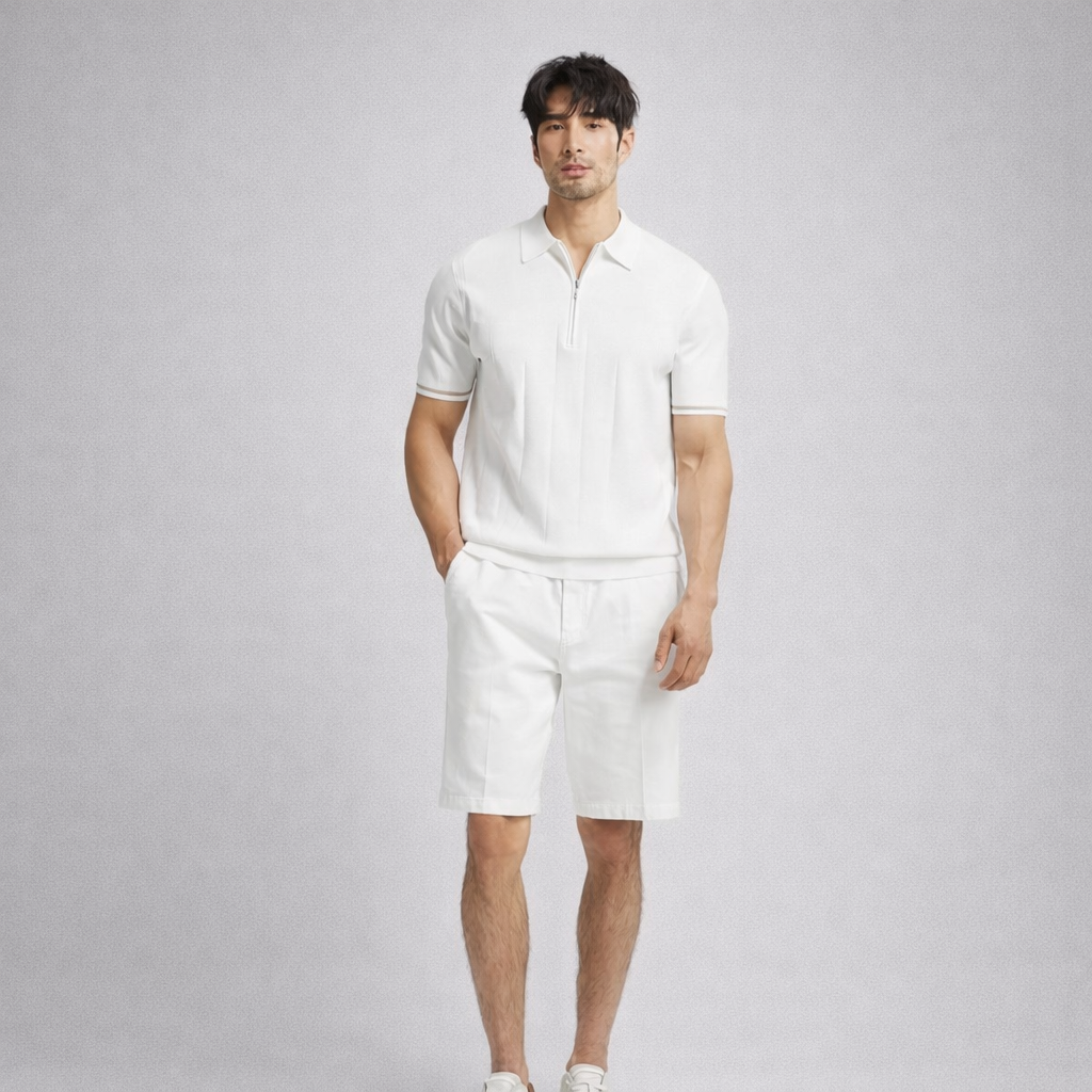 Men’s Zip-Collar Polo Shirt – Short Sleeve Summer Tee