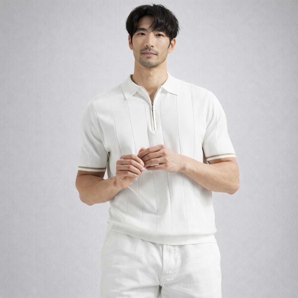 Men’s Zip-Collar Polo Shirt – Short Sleeve Summer Tee