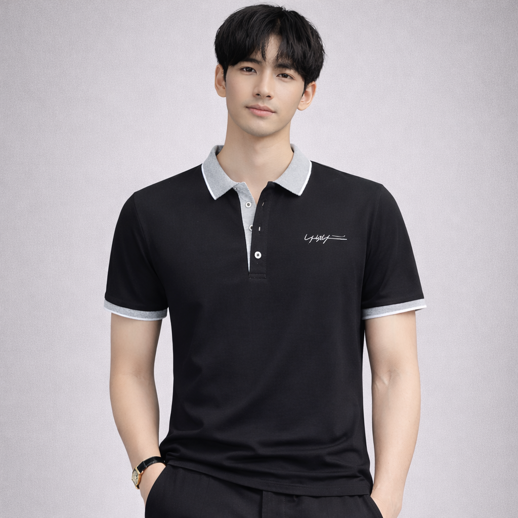 Men’s Summer Polo Shirt – Cotton Stretch Slim Business Casual Top
