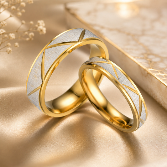 24K Gold-Plated Two-Tone Titanium Stainless Steel Couple Ring