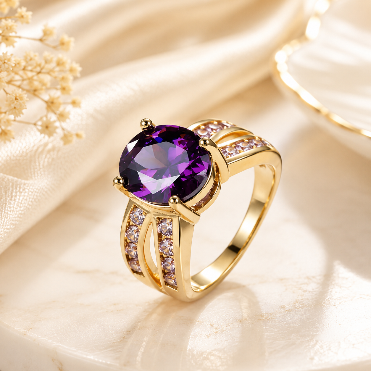 18K Gold-Plated Purple Crystal Ring