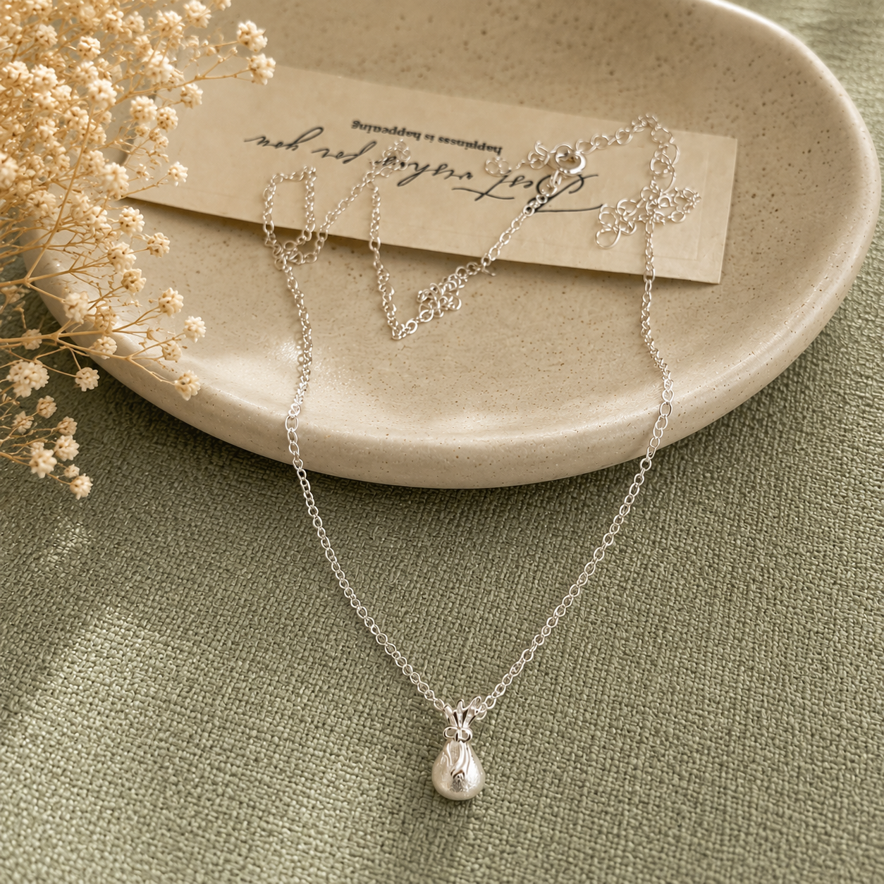 Lucky Bag Bow Pendant Necklace in 999 Pure Silver