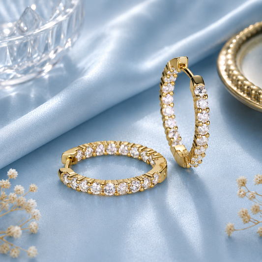 S925 Sterling Silver Gold-Plated Moissanite Huggie Hoop Earrings