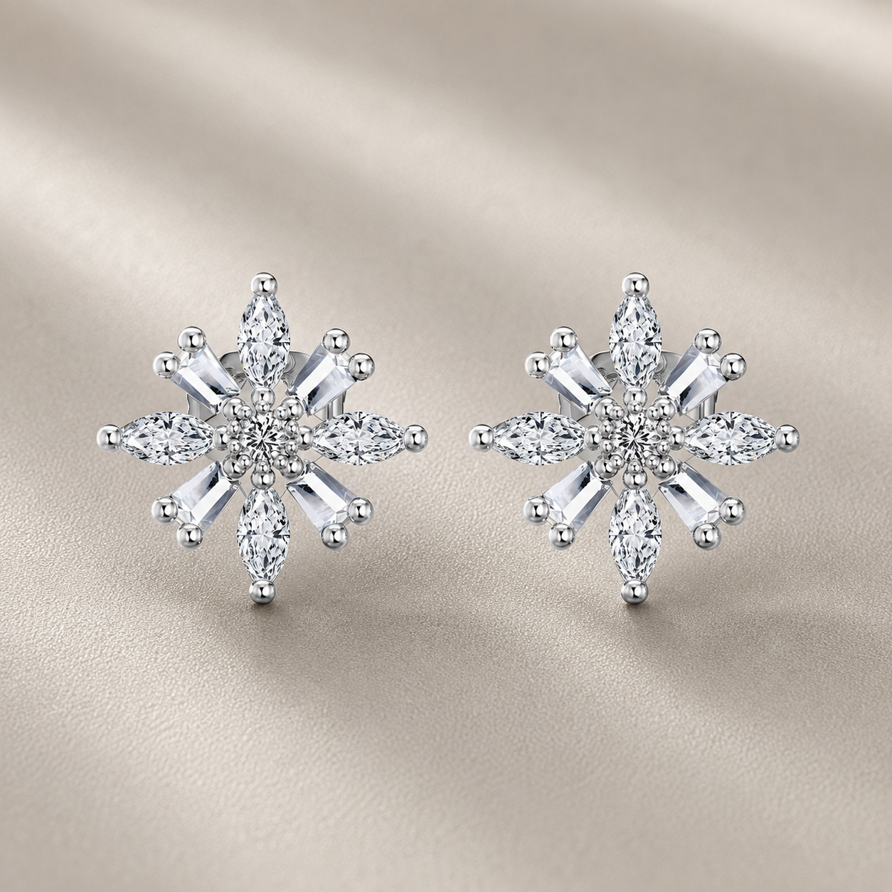 S925 Sterling Silver Snowflake Stud Earrings