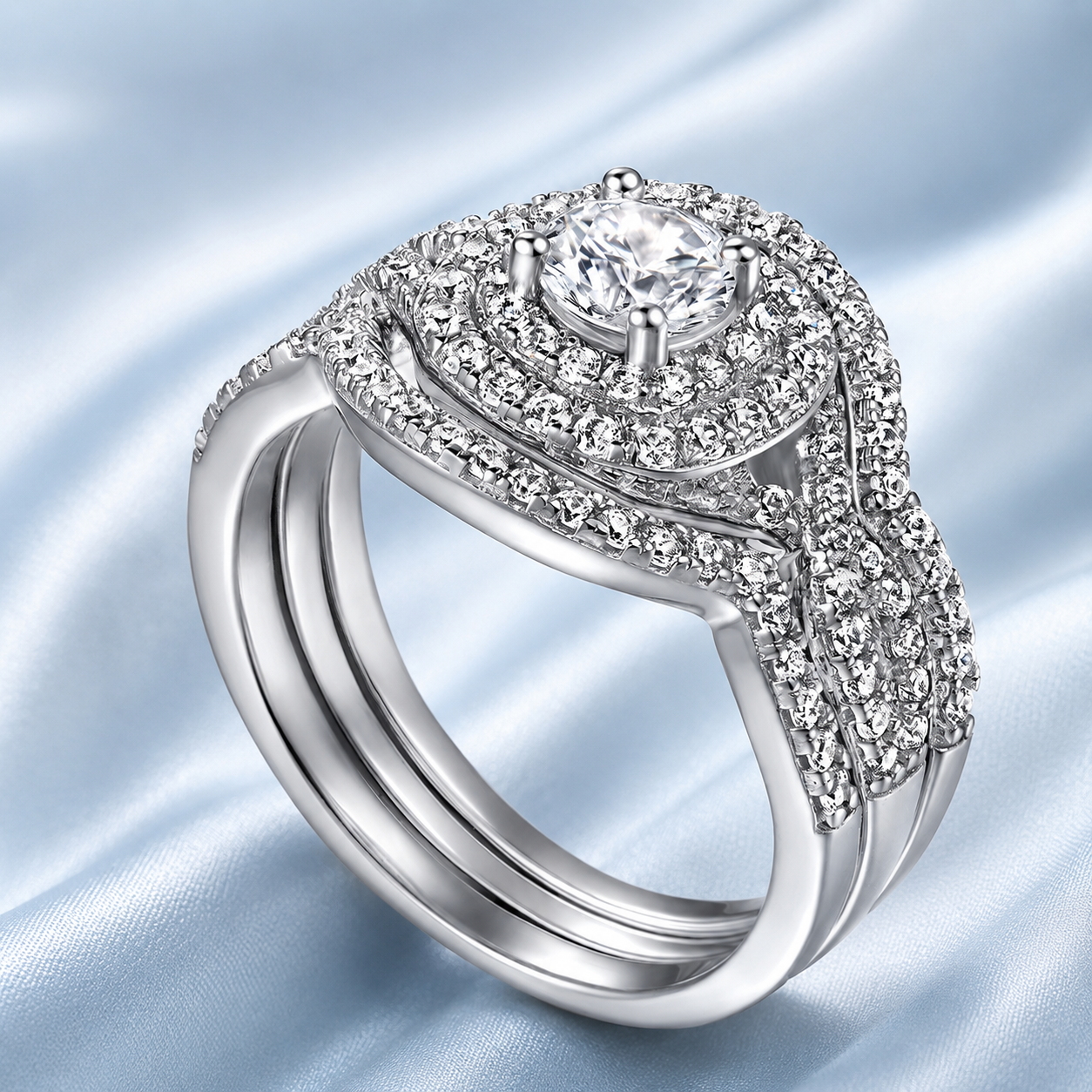 18K Gold Plated Sterling Silver Halo Ring Set