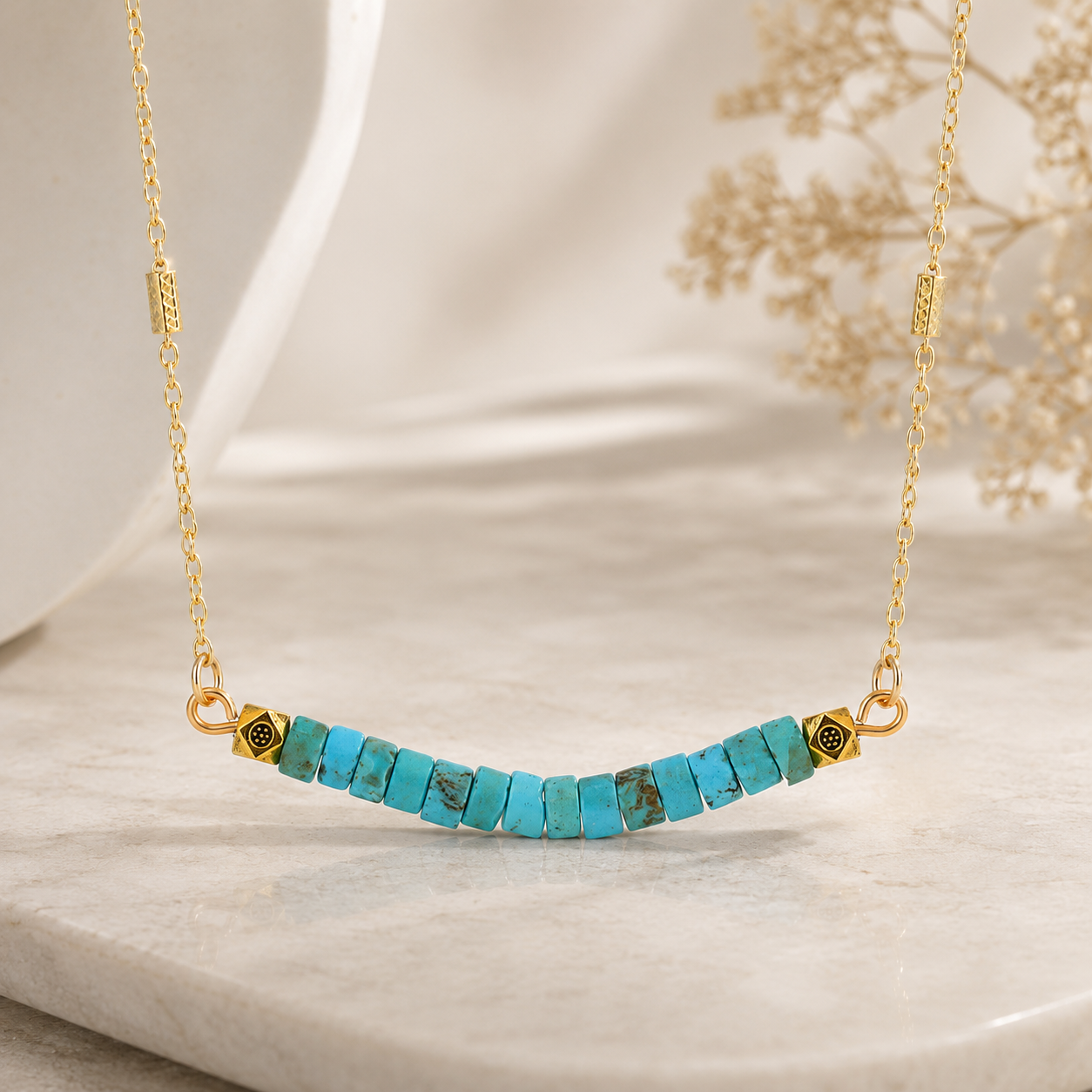 Natural Stone Bead Clavicle Necklace – Minimalist Geometric Gemstone Chain for Women