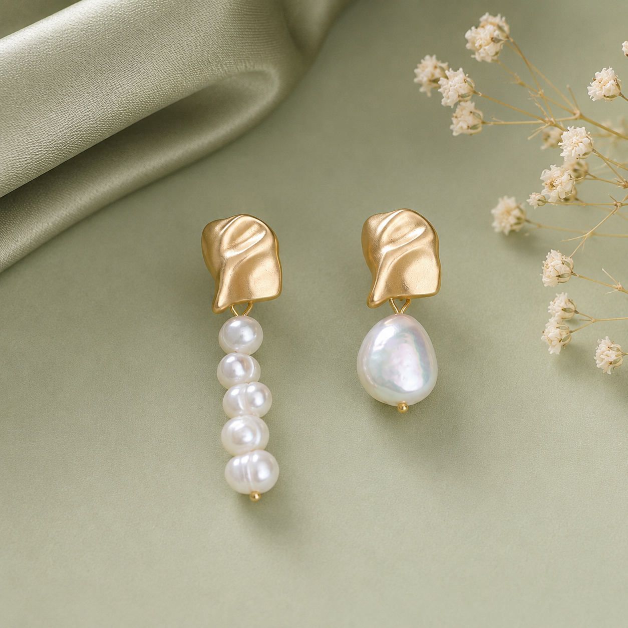Baroque Freshwater Pearl Drop Earrings – Vintage Gold Statement Studs