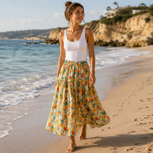 Resort Floral A-Line Midi Skirt