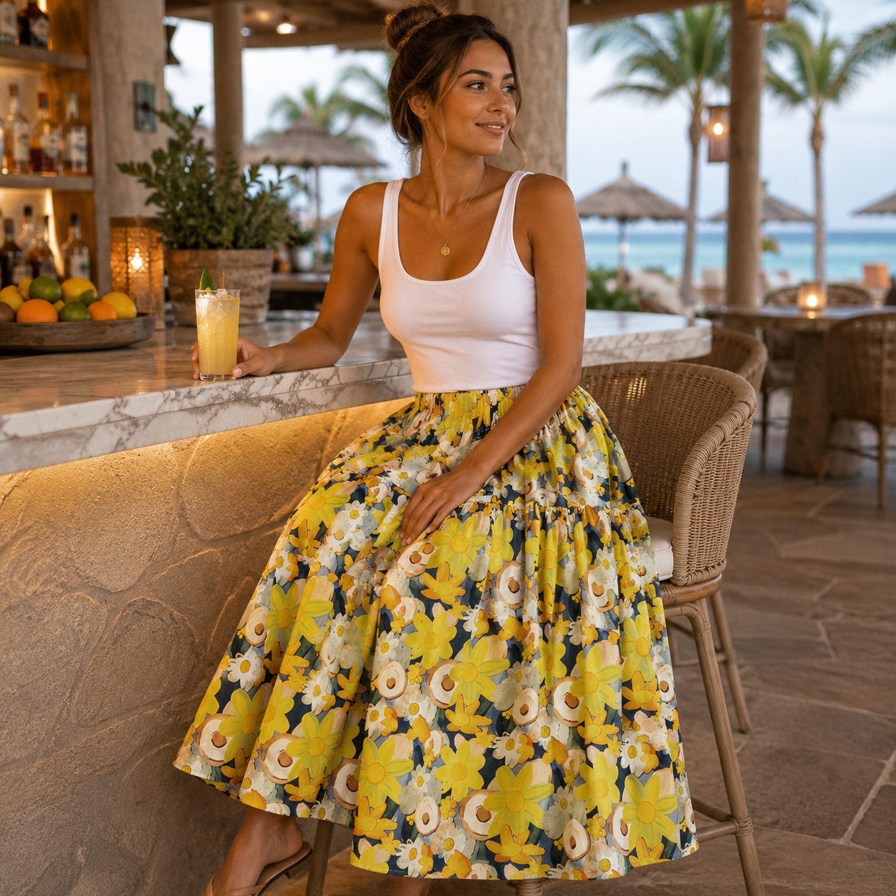 Resort Floral A-Line Midi Skirt