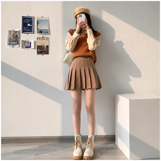 Classic High-Waisted Pleated Mini Skirt