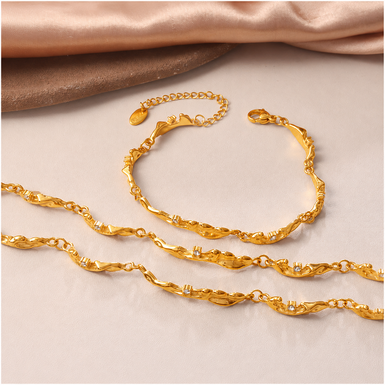 Adjustable gold statement bracelet with crystal accents
